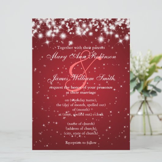 Elegant Wedding Save the Date Winter Sparkle Red (Staand voorkant)