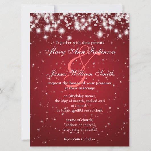 Elegant Wedding Save the Date Winter Sparkle Red (Voorkant)