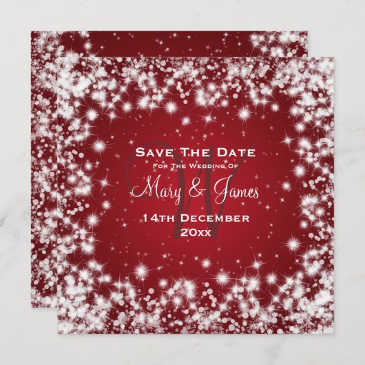 Elegant Wedding Save the Date Winter Sparkle Red (Voorkant / Achterkant)