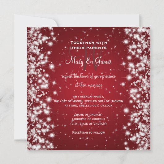 Elegant Wedding Save the Date Winter Sparkle Red (Achterkant)