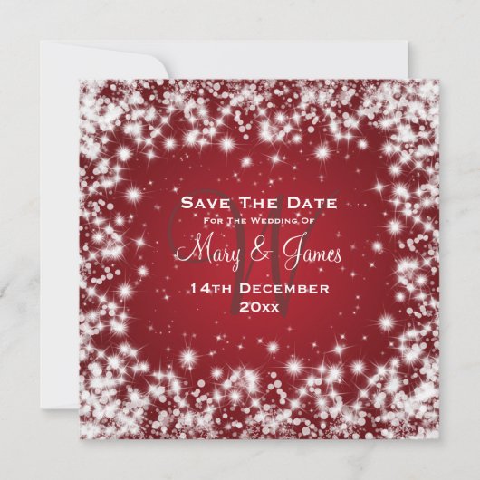 Elegant Wedding Save the Date Winter Sparkle Red (Voorkant)