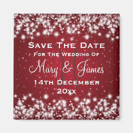 Elegant Wedding Save the Date Winter Sparkle Red Magneet