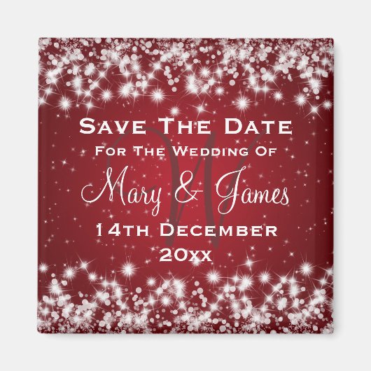 Elegant Wedding Save the Date Winter Sparkle Red Magneet (Voorkant)