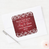 Elegant Wedding Save the Date Winter Sparkle Red Vierkante Sticker (Envelop)