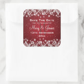Elegant Wedding Save the Date Winter Sparkle Red Vierkante Sticker (Tas)
