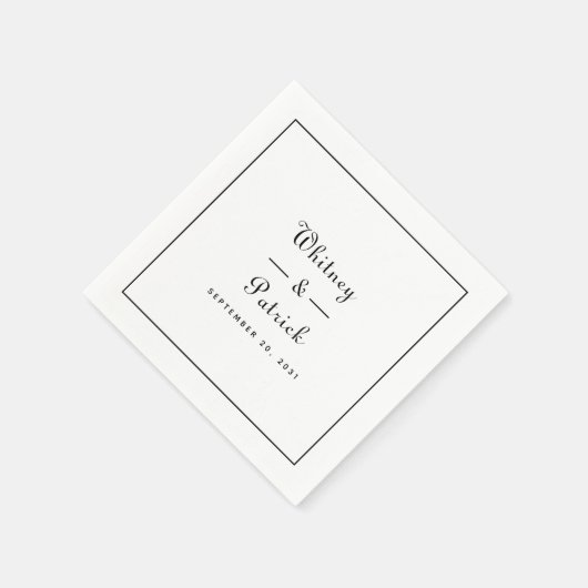 Elegant Wedding Script Minimalist Black White Chic Servet (Hoek)