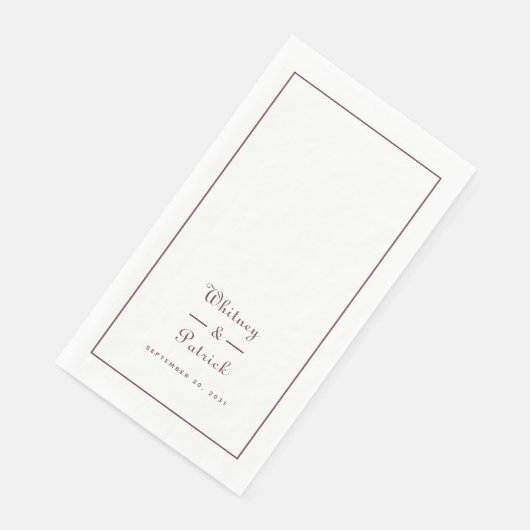 Elegant Wedding Script Minimalist Bourgogne Dinner Servet (Hoek)