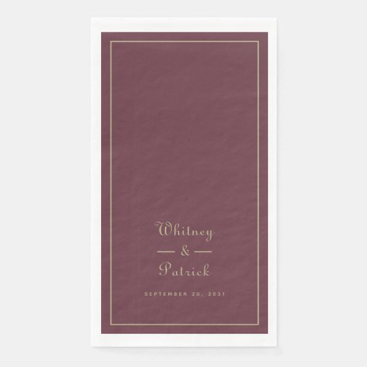 Elegant Wedding Script Minimalist Burgundy Gold Servet (Voorkant)