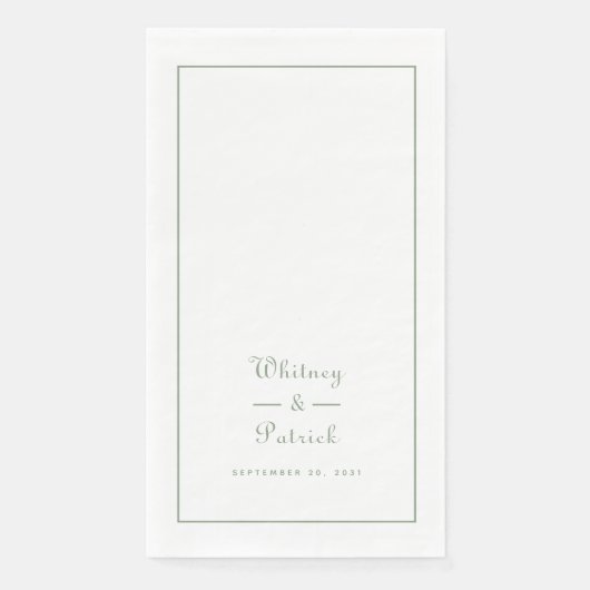 Elegant Wedding Script minimalist Sage Green White Servet (Voorkant)