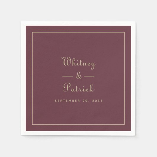 Elegant Wedding Script-minimalistisch goud & Bourg Servet (Voorkant)