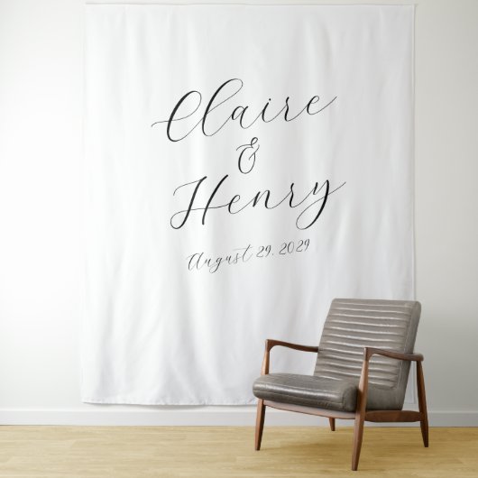 Elegant Wedding Script Tapestry Backdrop Wandkleed (In situ)