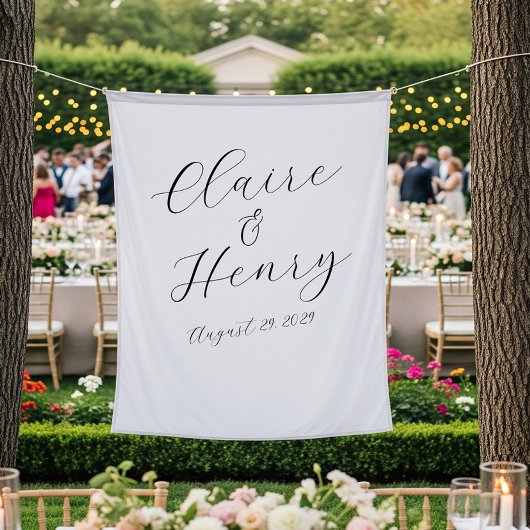 Elegant Wedding Script Tapestry Backdrop Wandkleed