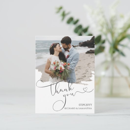 Elegant Wedding Script Thank You Photo Briefkaart (Staand voorkant)