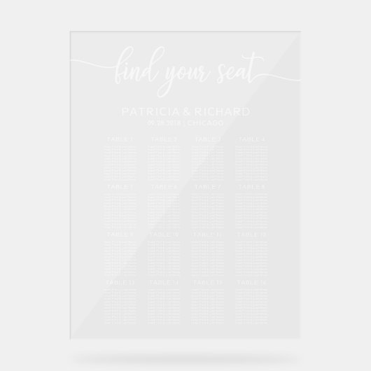 Elegant Wedding Seating Chart Acryl Bord (Voorkant)