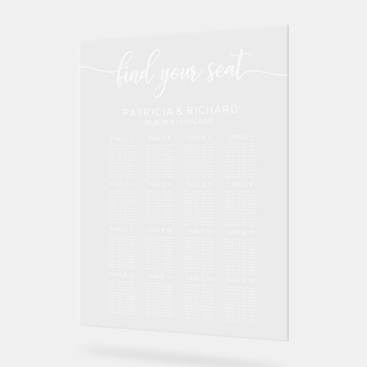 Elegant Wedding Seating Chart Acryl Bord (Hoek)