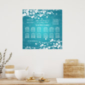 Elegant Wedding Seating Chart Cherry Blossom Blue Poster (Keuken)