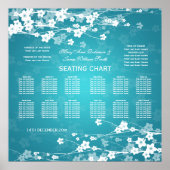 Elegant Wedding Seating Chart Cherry Blossom Blue Poster (Voorkant)