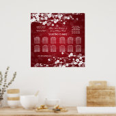 Elegant Wedding Seating Chart Cherry Blossom Red Poster (Keuken)