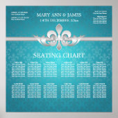 Elegant Wedding Seating Chart Fleur De Lis Blue Poster (Voorkant)