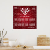 Elegant Wedding Seating Chart Flowery Heart Red Poster (Keuken)