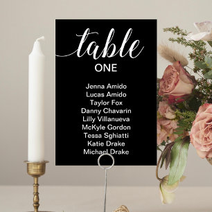 Elegant Wedding Seating Chart Kaart White op Black
