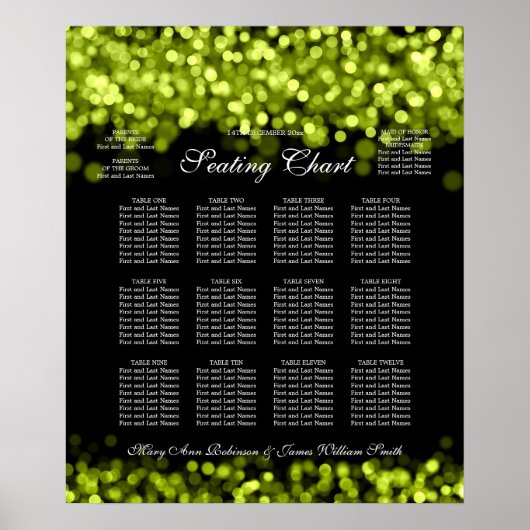 Elegant Wedding Seating Chart Limoen Lichten Poster (Voorkant)