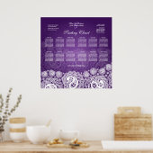 Elegant Wedding Seating Chart Paisley Lace Paars Poster (Keuken)