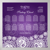 Elegant Wedding Seating Chart Paisley Lace Paars Poster (Voorkant)