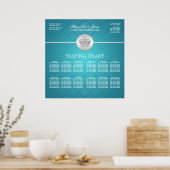 Elegant Wedding Seating Chart Royal Crown Blue Poster (Keuken)
