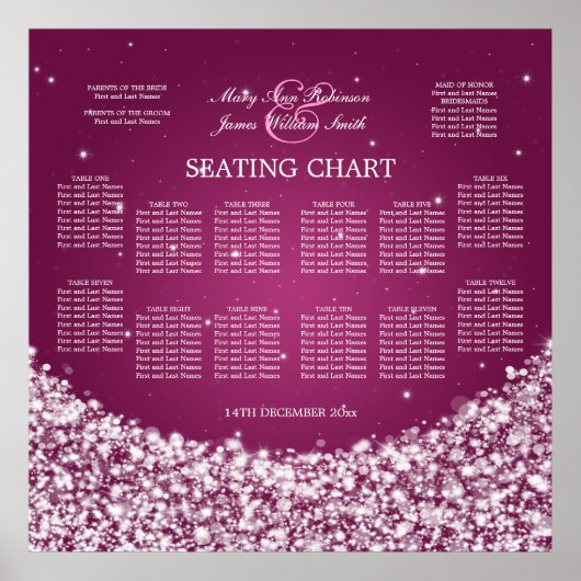 Elegant Wedding Seating Chart Star Sparkle Berry Poster (Voorkant)