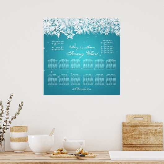 Elegant Wedding Seating Chart Winter Turquoise Poster (Keuken)