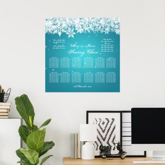 Elegant Wedding Seating Chart Winter Turquoise Poster (Thuiskantoor)
