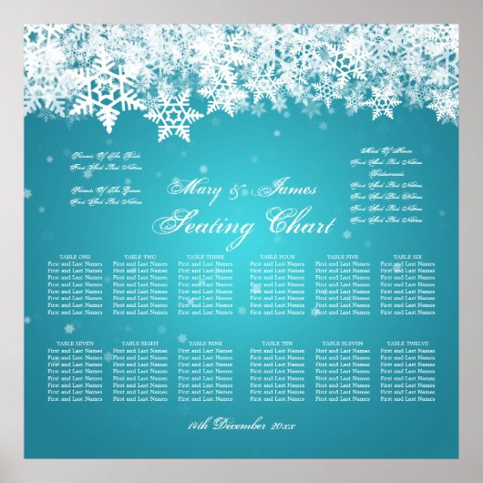 Elegant Wedding Seating Chart Winter Turquoise Poster (Voorkant)