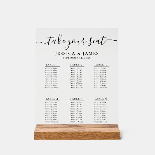 Elegant Wedding Seating Chart With 6 Tables Acryl Bord (Voorkant)