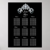 Elegant Wedding Seating Plan Chart Black Silver Poster (Voorkant)