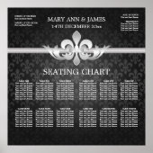 Elegant Wedding Seding Chart Fleur De Lis Black Poster (Voorkant)