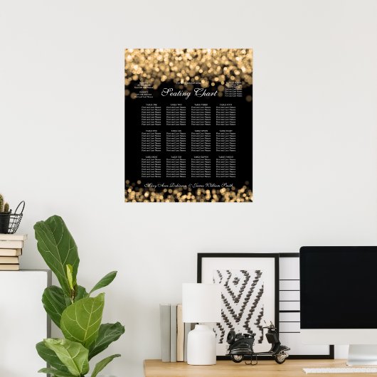 Elegant Wedding Seding Chart Gold Lights Poster (Thuiskantoor)