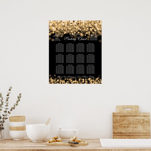 Elegant Wedding Seding Chart Gold Lights Poster (Keuken)
