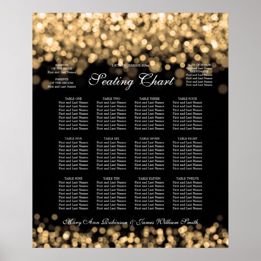 Elegant Wedding Seding Chart Gold Lights Poster (Voorkant)