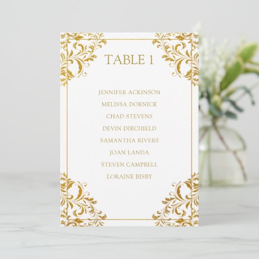 Elegant Wedding Seding Chart List Card| Gold Foil Kaart (Staand voorkant)