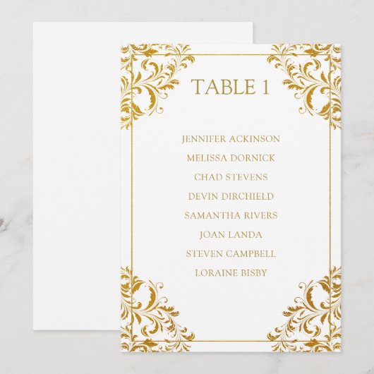 Elegant Wedding Seding Chart List Card| Gold Foil Kaart (Voorkant / Achterkant)