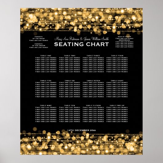Elegant Wedding Seding Chart Party Sparkles Gold Poster (Voorkant)
