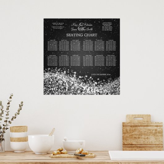 Elegant Wedding Seding Chart Sparging Wave Black Poster (Keuken)