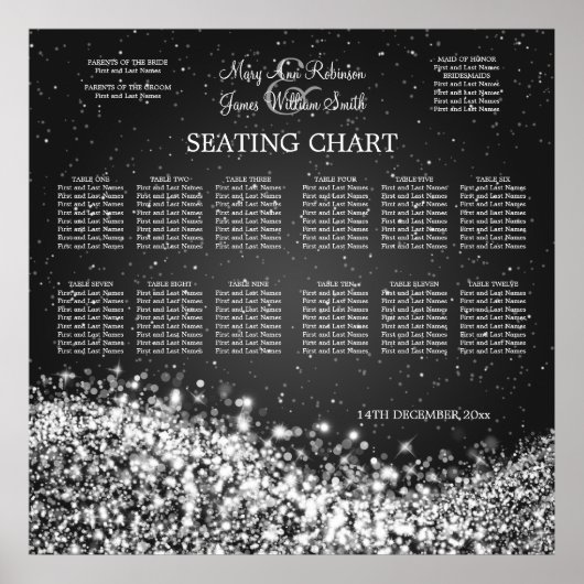 Elegant Wedding Seding Chart Sparging Wave Black Poster (Voorkant)