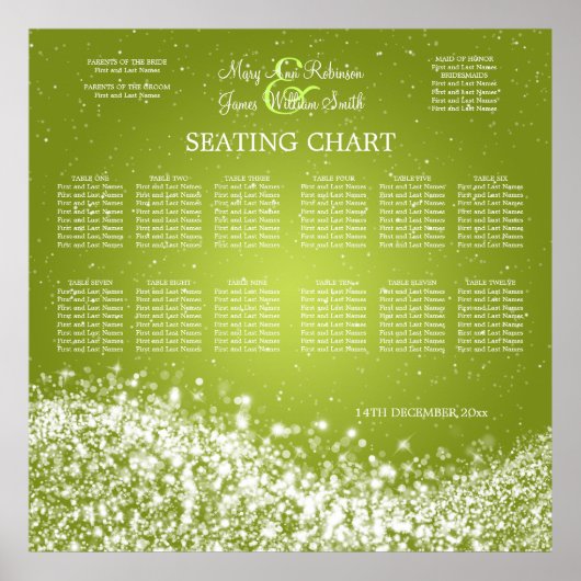 Elegant Wedding Seding Chart Sparging Wave Limoen Poster (Voorkant)