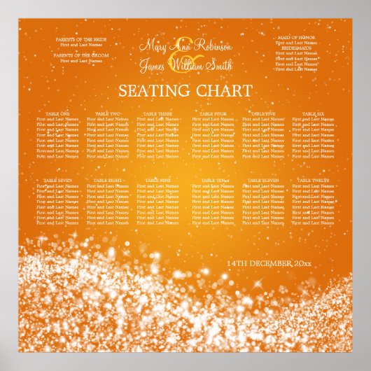 Elegant Wedding Seding Chart Sparging Wave Orang Poster (Voorkant)