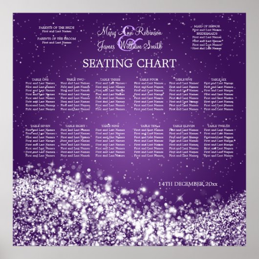 Elegant Wedding Seding Chart Sparging Wave Purpl Poster (Voorkant)