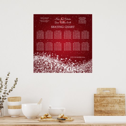 Elegant Wedding Seding Chart Sparging Wave Red Poster (Keuken)