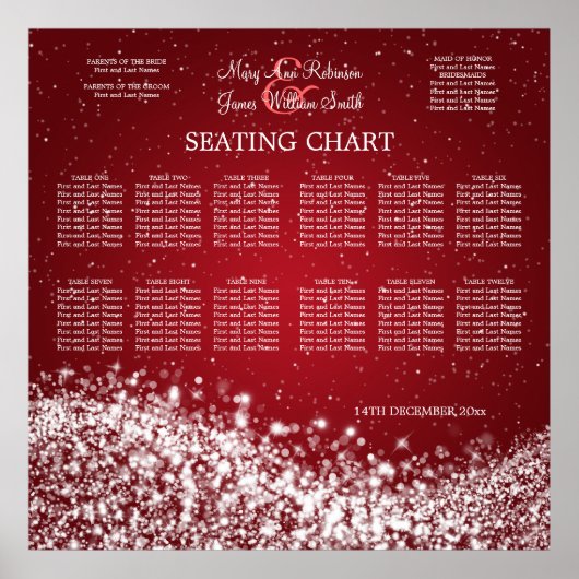 Elegant Wedding Seding Chart Sparging Wave Red Poster (Voorkant)