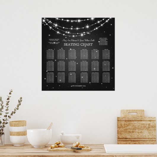 Elegant Wedding Seding Chart Sparking Chain Blac Poster (Keuken)